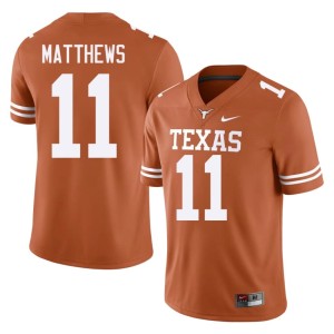 Men's 2026 University of Texas Longhorns #11 College Football Orange Samari Matthews Jerseys 642233-123