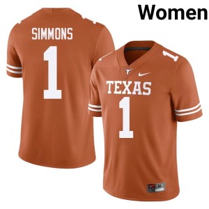 Women Colin Simmons College Football #1 Orange Texas Embroidery Jerseys 445949-521