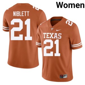 Womens Official #21 Orange College Football Horns Ryan Niblett Jerseys 980222-156