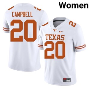 Women #20 Texas Athletics Earl Campbell College Football Embroidery White Jerseys 512164-531