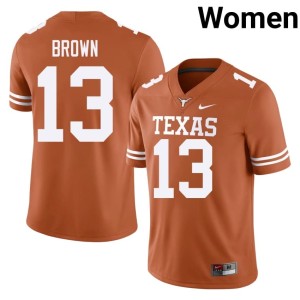 Women's Orange Kohen Brown Texas Athletics #13 Player College Football Jersey 109190-178
