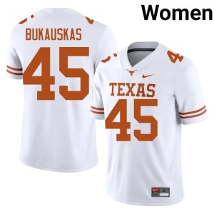 Womens Longhorns University #45 College Football Mikey Bukauskas White Jersey 646668-189