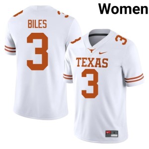 Women College Football White NCAA Rasheem Biles Texas #3 Jerseys 220642-108
