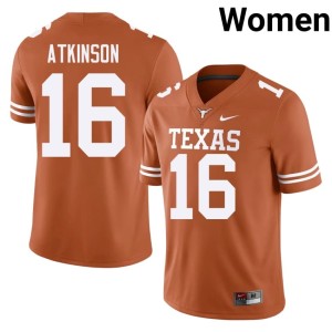 Women Tyler Atkinson The Horns Alumni #16 Orange College Football Jersey 525482-865