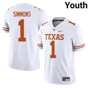 Youth The Horns College Football Colin Simmons White #1 Game Jersey 564212-364