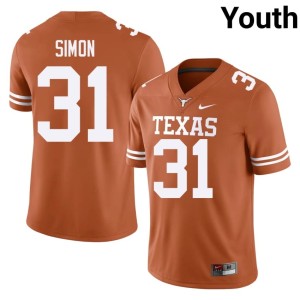Youth #31 Embroidery James Simon College Football Texas Longhorns Orange Jersey 275228-785