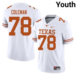Youth College Football Jordan Coleman #78 Horns White Stitched Jersey 870621-965