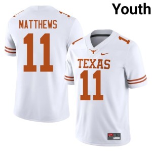 Youth White University #11 Samari Matthews College Football Texas Jerseys 339276-582